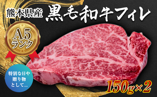 FKK19-274 【最高級フィレA5ランク】熊本県産黒毛和牛ヒレ（150g×2）