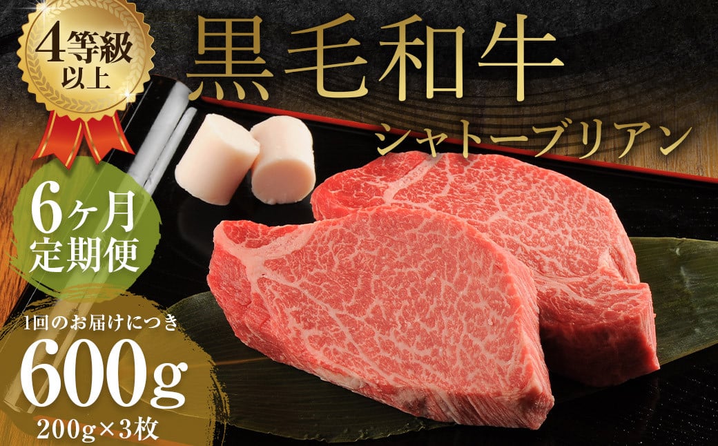 【6ヶ月定期便】くまもと黒毛和牛シャトーブリアン 600g（200g×3枚）牛肉 牛 肉