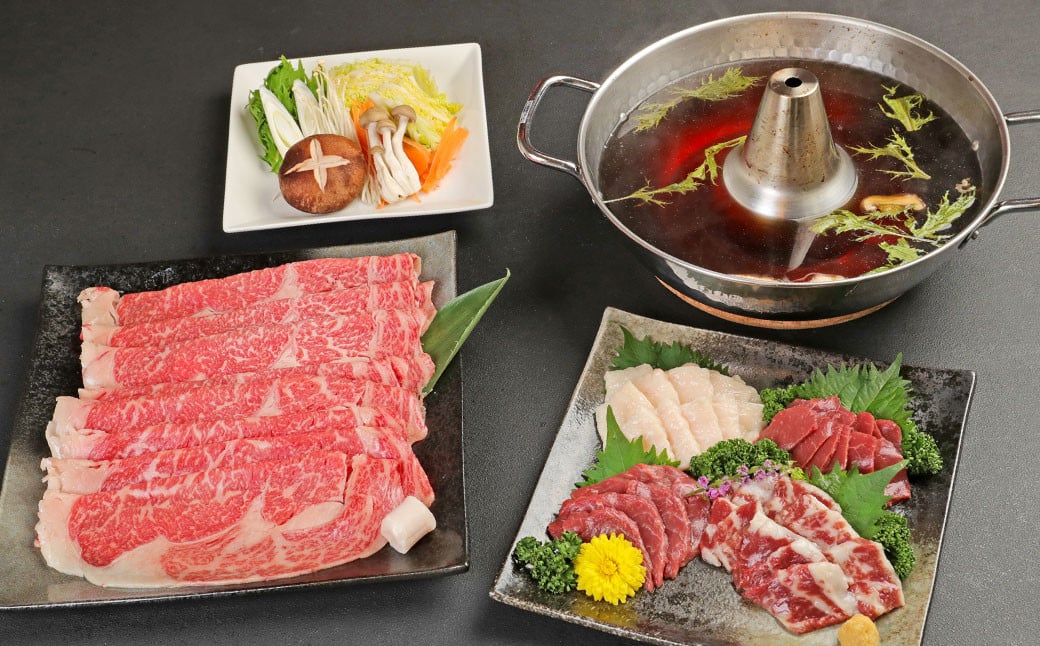 【定期便 6ヶ月】あか牛すきやき・しゃぶしゃぶ用サーロイン肉1kg 馬刺し200g セット 合計 約7.2kg