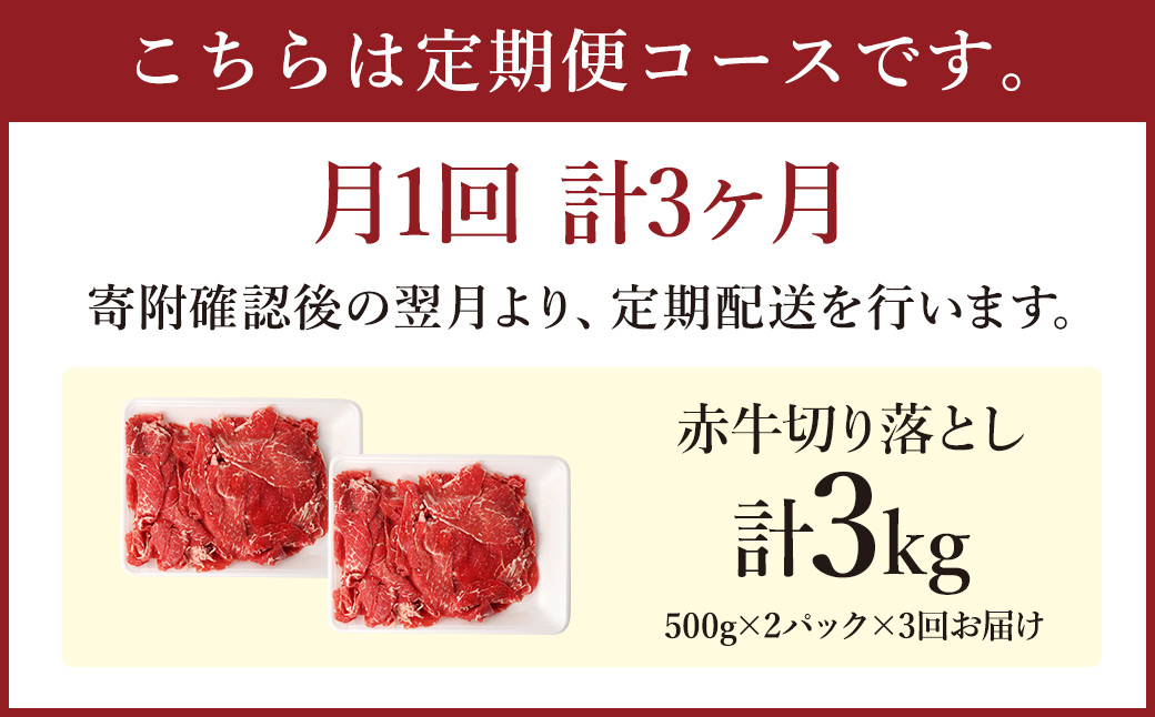 【定期便年3回】赤牛 切り落とし 1kg 500g×2パック 計3kg 牛肉