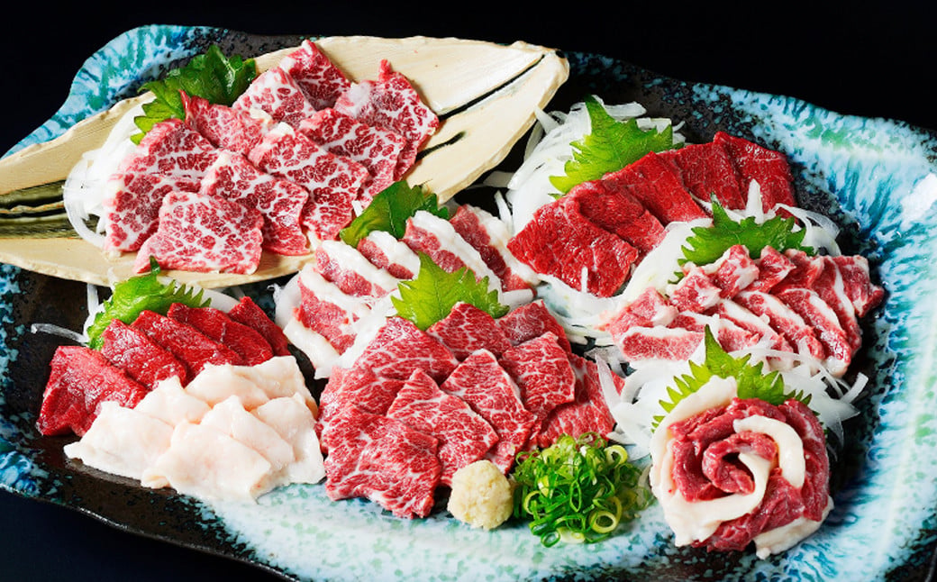 馬刺し 5種 盛り合わせセット 5人前 約250g 熊本直送 馬肉 肉 赤身 霜降り バラヒモ フタエゴ コーネ 冷凍 益城町