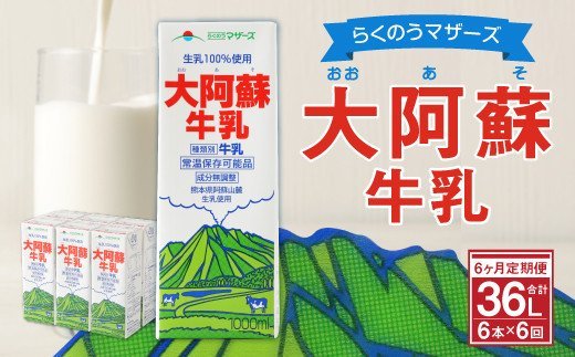 【6ヶ月定期便】 大阿蘇牛乳 1L×6本×6ヶ月 合計36L 紙パック