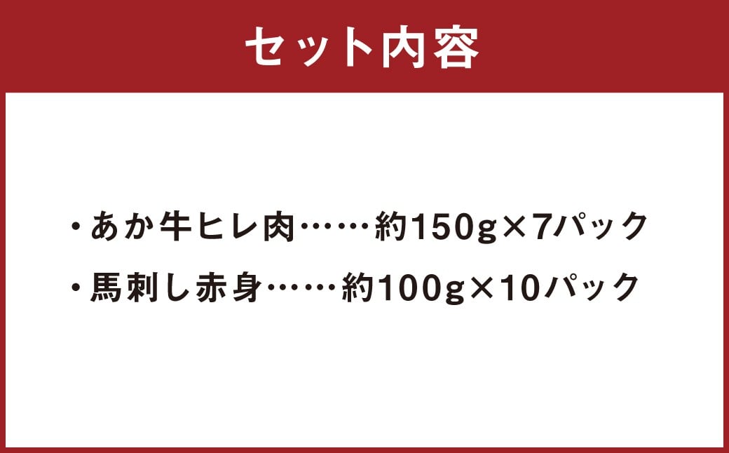 熊本あか牛 ヒレ肉 約1kg （約150gカット×7パック） 馬刺し 赤身 約1kg （約100g×10パック） 計約2kg 牛肉 牛 馬刺 馬肉 馬 お肉 肉 冷凍