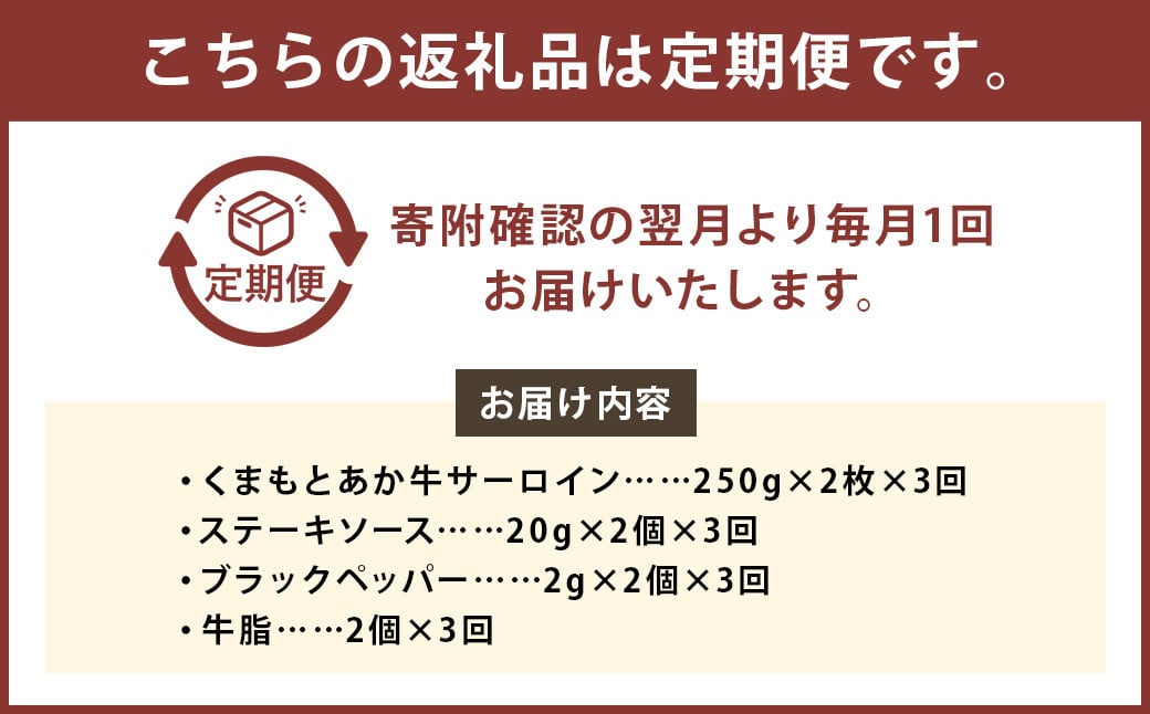 【3ヶ月定期便】くまもとあか牛サーロイン500g（250g×2枚）牛肉 牛 肉