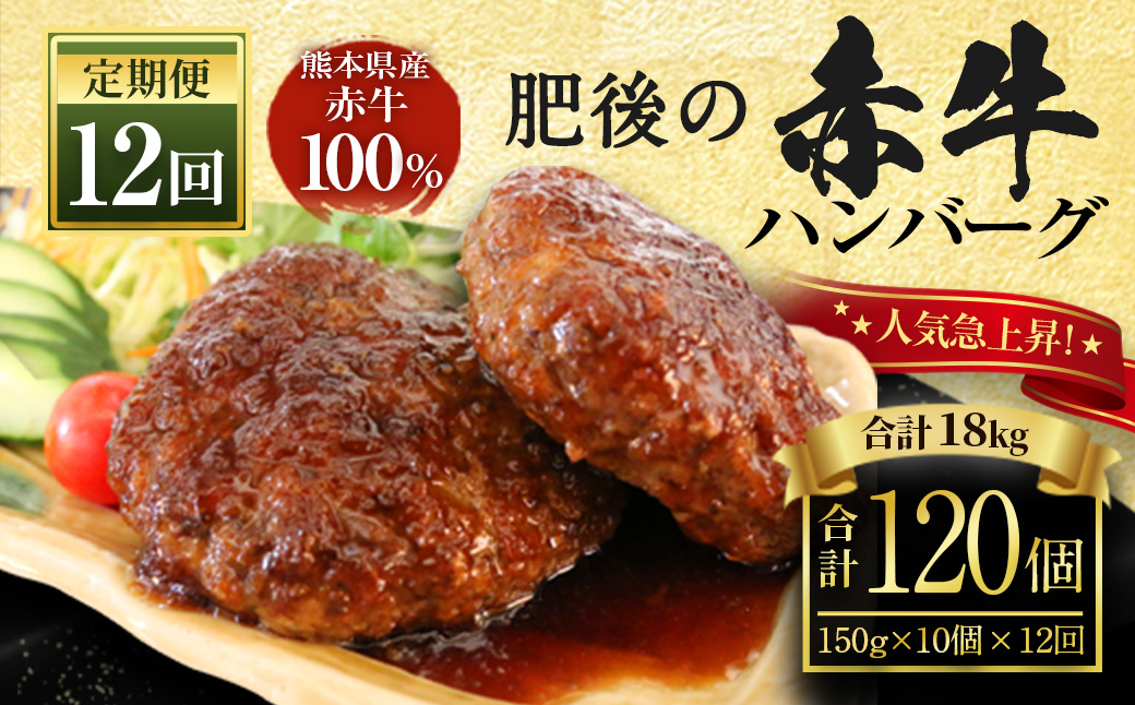 【定期便】肥後の赤牛 ハンバーグ 150g×10個×12ヶ月 合計120個