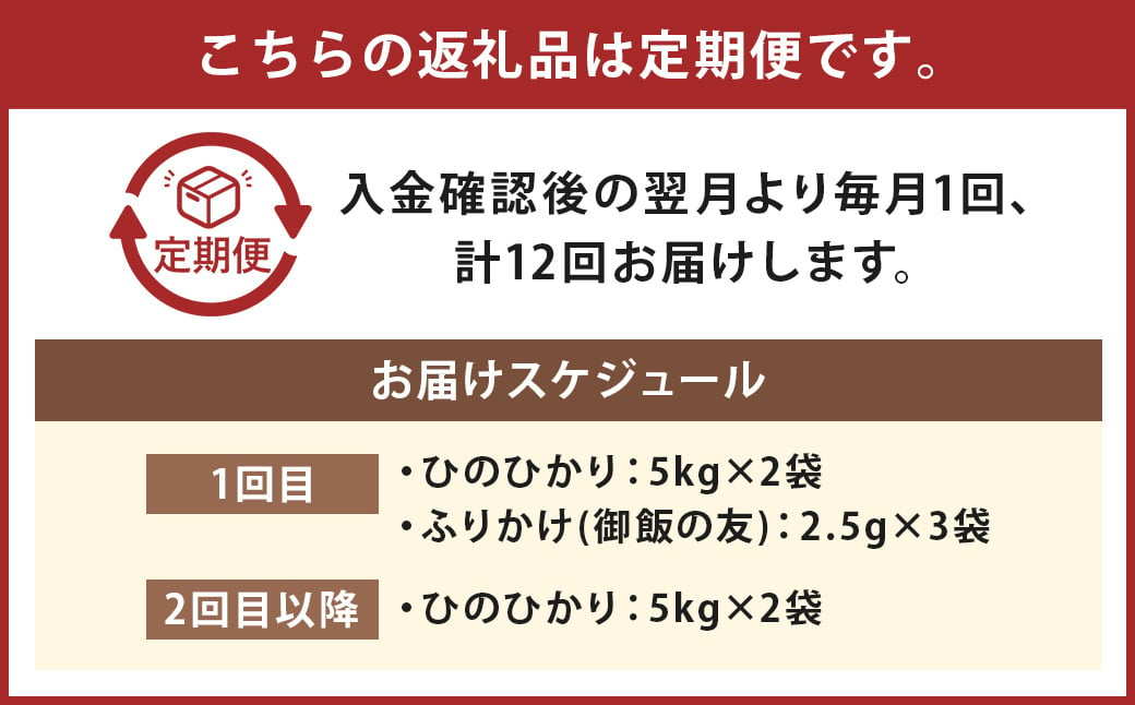 【12回定期便】ひのひかり 10kg (初回 ご飯の友 付き) 計120kg 熊本 米 ふりかけ 御飯の友