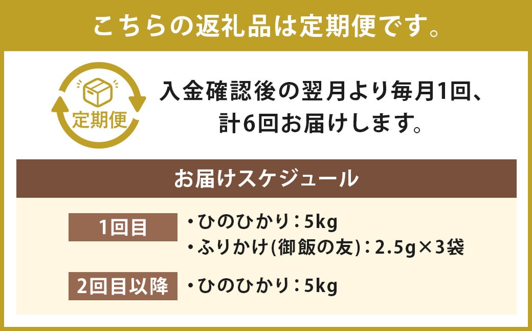 【6回定期便】ひのひかり 5kg (初回 ご飯の友 付き) 計30kg 熊本 米 ふりかけ 御飯の友