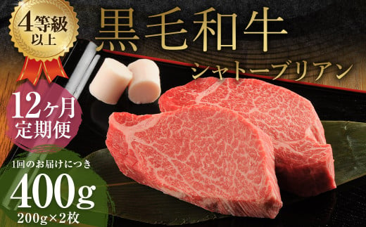 【12ヶ月定期便】くまもと黒毛和牛 シャトーブリアン 400g（200g×2枚） 牛肉 牛 肉