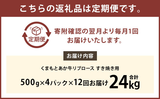 【12ヶ月定期便】くまもとあか牛 リブロース すき焼き用 2.0kg（500g×4） 牛肉 牛 肉