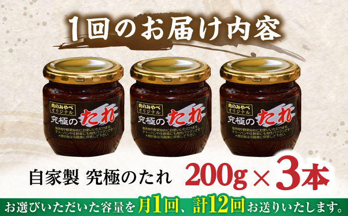 【全12回定期便】自家製 究極のたれ 200g×3本セット 【肉のみやべ】 [YAC027]