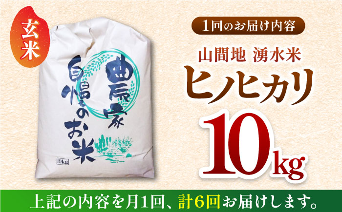 【全6回定期便】山間地 湧水米 ヒノヒカリ 玄米 10kg【「のん気・元気」百姓家】[YAL008] 120000 120,000 120000円 120,000円 12万円