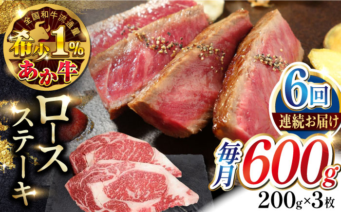 【全6回定期便】熊本県産 あか牛 ロースステーキ セット 計600g ( 200g × 3枚 ) 冷凍 熊本和牛【有限会社 三協畜産】[YCG070] 