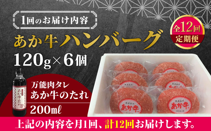 【全12回定期便】【日本ギフト大賞 受賞】熊本県産 あか牛ハンバーグ セット 計720g ( 120g × 6個 ) 冷凍 専用タレ付き あか牛のたれ付き 個包装 熊本和牛【有限会社 三協畜産】[YCG083] 