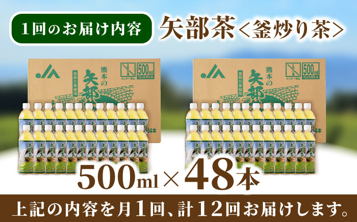 【全12回定期便】矢部茶 釜炒り茶 500ml×48本（24本入り 2ケース） お茶 ペットボトル 通潤橋【上益城農業協同組合 Aコープ矢部】[YAM021]