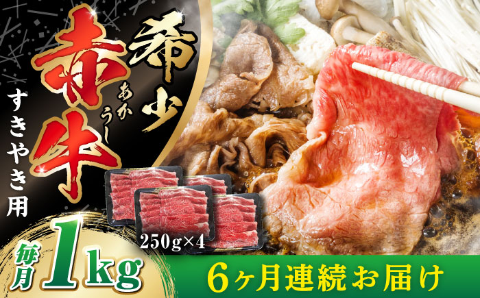 【全6回定期便】肥後の 赤牛 すきやき用 250g×4P (計1000g)【やまのや】 [YDF065]