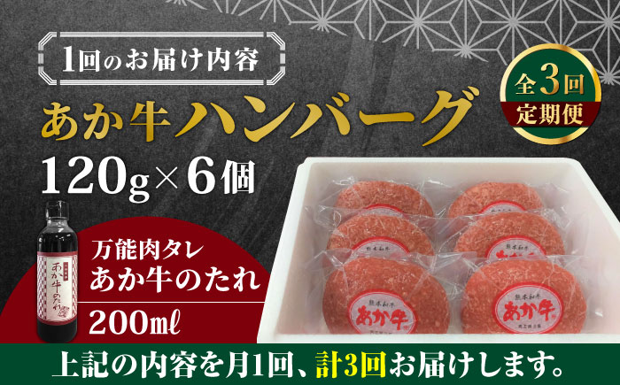 【全3回定期便】【日本ギフト大賞 受賞】熊本県産 あか牛ハンバーグ セット 計720g ( 120g × 6個 ) 冷凍 専用タレ付き あか牛のたれ付き 個包装 熊本和牛【有限会社 三協畜産】[YCG049]