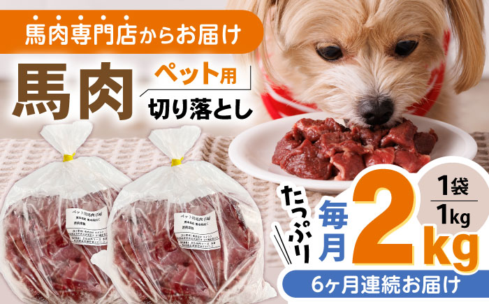 【全6回定期便】国内加工 ペット用 馬肉 切り落とし 合計12kg (1kg×2P) ドッグフード ペットフード 熊本【五右衛門フーズ】[YBZ013] 100000 100,000 100000円 100,000円 10万円