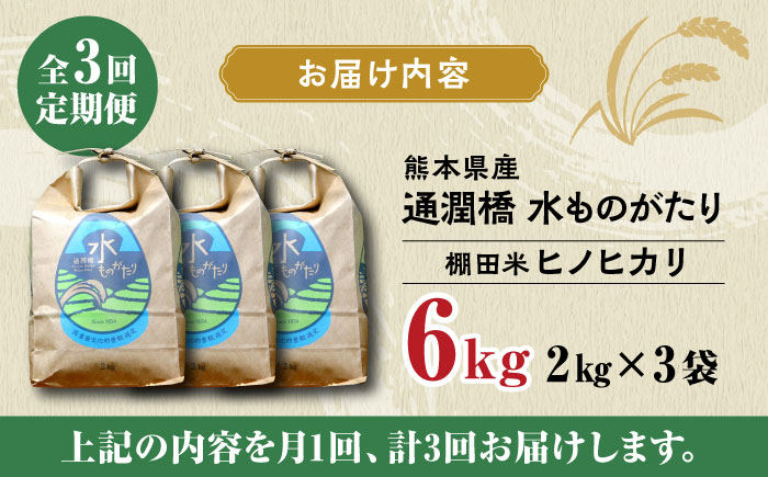 【全3回定期便】令和5年産  通潤橋 水ものがたり 棚田米 6kg (2kg×3袋) お米 白糸台地 熊本産 特別栽培米 定期便【一般社団法人 山都町観光協会】[YAB027] 