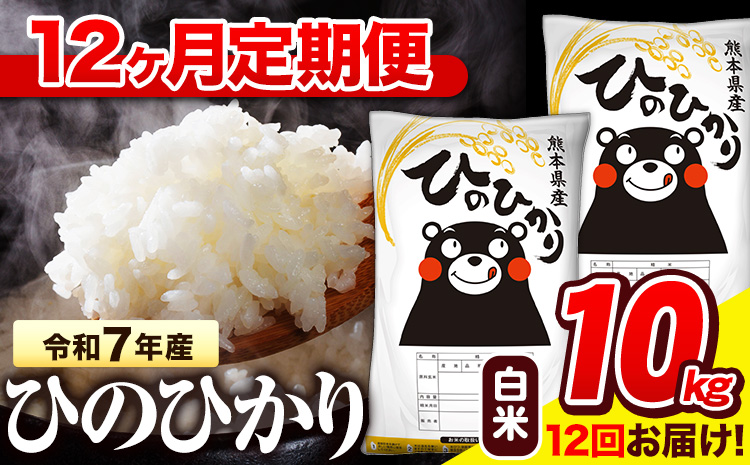 令和7年産 白米 【12ヶ月定期便】 ひのひかり 10kg《お申込み翌月から出荷》 熊本県産 白米 精米 氷川町 ひの 送料無料 ヒノヒカリ コメ 便利 ブランド米 お米 おこめ 熊本