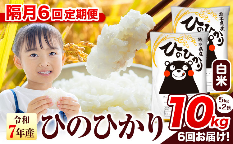 令和7年産 白米 【隔月6回定期便】 ひのひかり 10kg《お申込み翌月から出荷》 熊本県産 白米 精米 氷川町 ひの 送料無料 ヒノヒカリ コメ 便利 ブランド米 お米 おこめ 熊本