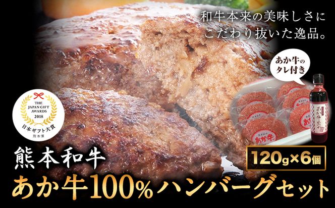 あか牛 100％ハンバーグ 120g×6個 あか牛のたれ付き 熊本県産 あか牛 あかうし 道の駅竜北《60日以内に出荷予定(土日祝除く)》 熊本県 氷川町 タレ付き ハンバーグ 熊本和牛 送料無料