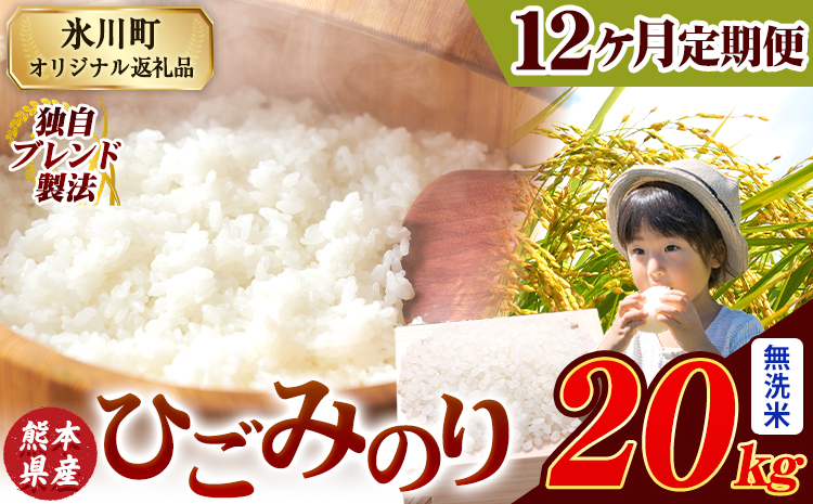 【12ヶ月定期便】ひごみのり 無洗米 熊本県産 ブレンド米 20kg 熊本県産 ふるさと納税  精米 米 こめ ふるさとのうぜい コメ お米 おこめ《お申込み翌月から出荷》