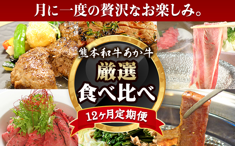 牛肉 【12ヶ月定期便】あか牛づくし 厳選食べ比べ 道の駅竜北《申込み翌月から発送》あか牛ハンバーグ ロースステーキ しゃぶしゃぶ用 ランプ ミスジ 三角カルビ焼肉用 ヒレ イチボ もつ鍋 ホルモン くまモンハンバーグ ローストビーフ