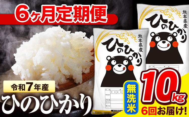 令和7年産 無洗米 【6ヶ月定期便】 ひのひかり 10kg《お申込み翌月から出荷》 熊本県産 無洗米 精米 氷川町 ひの 送料無料 ヒノヒカリ コメ 便利 ブランド米 お米 おこめ 熊本