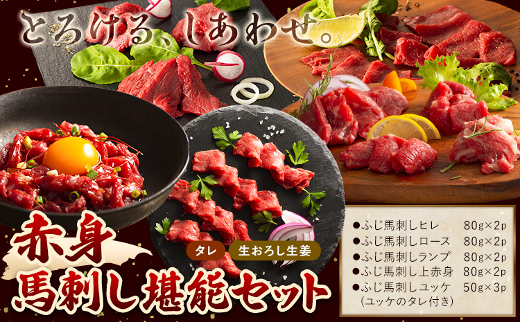 馬肉 馬刺し 赤身 セット 赤身馬刺しの堪能セット 5種入り 約790g タレ ユッケのタレ 生おろし生姜付き 道の駅竜北《60日以内に出荷予定(土日祝除く)》 熊本県 氷川町 送料無料 肉 赤身肉 ヒレ ロース ランプ 上赤身 ユッケ お取り寄せグルメ