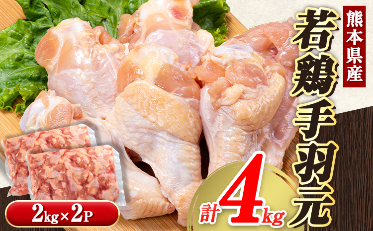 熊本県産 若鶏手羽元 約4kg 2kg×2P 《30日以内に出荷予定(土日祝除く)》