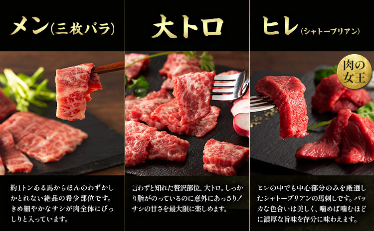 馬肉 馬刺し セット 贅沢馬刺しセット 11種入り 約850g タレ 生おろし生姜付き 道の駅竜北《60日以内に出荷予定(土日祝除く)》 熊本県 氷川町 肉 メン 三枚バラ 大トロ 中トロ ヒレ ロース ランプ チョーチン イチボ フタエゴ 上赤身 コウネ