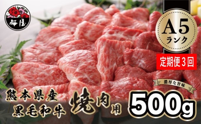 【定期便3回】A5ランクの熊本県産 黒毛和牛 焼肉用 500g G-106　※1ヶ月おきにお届け