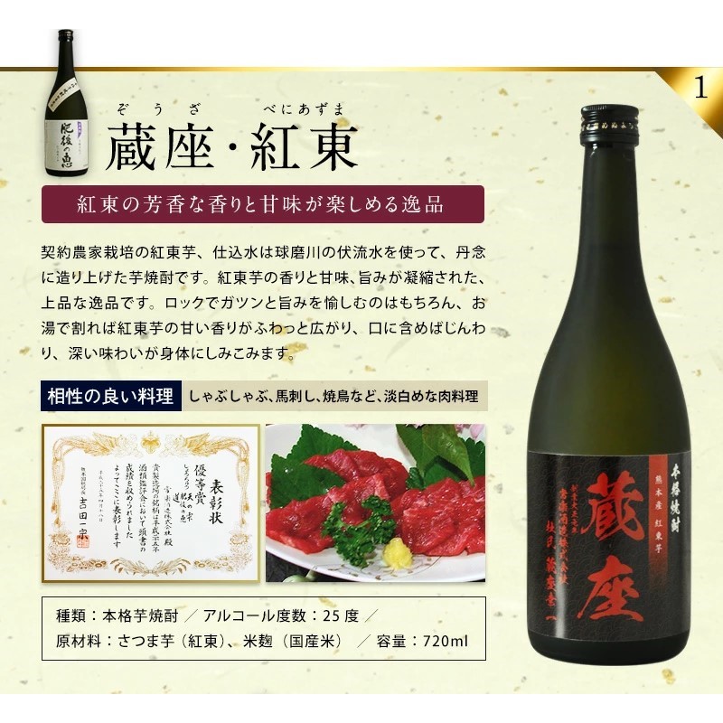 熊本国税局酒類鑑評会 優等賞 特選 芋 焼酎 三種 飲み比べ セット 720ml × 3本 （ 肥後の恵 ・ 肥後の恵 ・ 常楽 道 ） 酒 お酒 いも 芋焼酎 球磨焼酎 家飲み アルコール 25度 ギフト お楽しみ 常楽酒造 熊本県