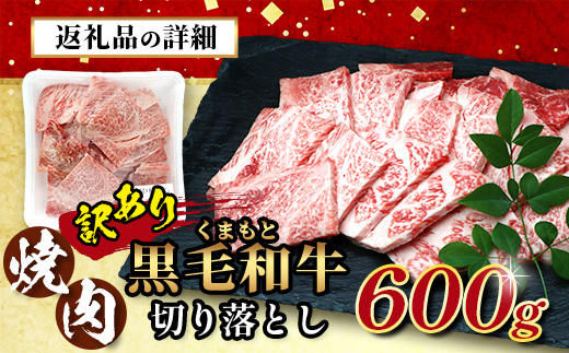 【定期便6回】《 訳あり 》くまもと 黒毛和牛 焼肉 切り落とし 600g ×6回 お届け 本場 熊本県 黒毛 和牛 ブランド 牛 肉 焼き肉 やきにく 上質 くまもと 訳アリ 113-0519