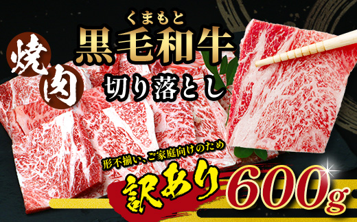 【定期便3回】《 訳あり 》くまもと 黒毛和牛 焼肉 切り落とし 600g×3回 黒毛 和牛 ブランド 牛 肉 焼き肉 訳アリ 113-0518