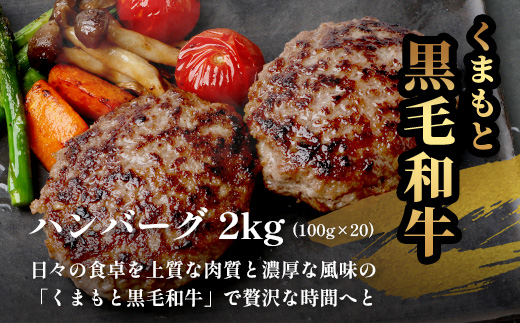 《12月終了》くまもと黒毛和牛 DREAMバーグ 100g×【20個】計 2kg 生 ハンバーグ 牛肉 100％ ブランド牛 黒毛 和牛 お弁当 熊本 上質 肉 惣菜 冷凍 小分け 熊本県