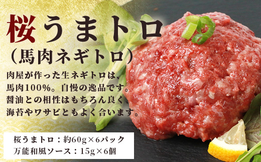 【馬刺し】馬刺し ユッケ ・ 桜うまトロ 12食 セット 合計約660g 【 熊本 国産 ユッケ 冷凍 馬肉 安心 安全 新鮮 SQF タレ付き 桜うまトロ 菅乃屋 】 031-0498