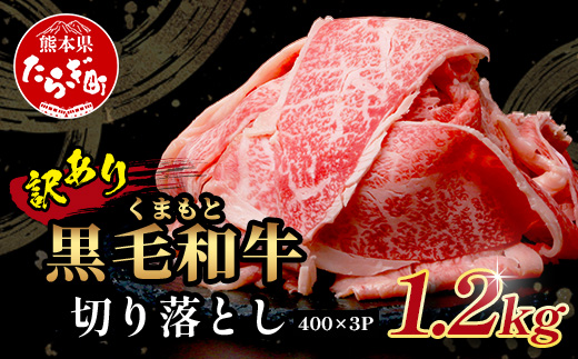 【定期便3回】《訳あり》くまもと黒毛和牛 切り落とし 1.2kg ( 400g ×3 ) ×3回配送 【合計3.6kg】本場 熊本県 黒毛 和牛 ブランド 牛 肉 上質 くまもと 113-0516