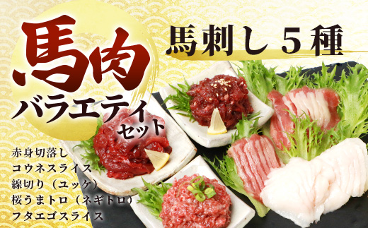 馬肉 バラエティー 6種 セット 約1.02kg 馬刺し 赤身 切り落とし / コウネ / ネギトロ / ユッケ / フタエゴ / 馬肉 ハンバーグ / タレ付き ＞ 本場 熊本 国産 031-0491
