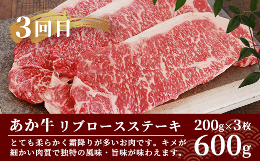 【定期便3回】あか牛 ステーキ 食べ比べ！ 3回配送 熊本県産 【 サーロイン ランプ リブロース ステーキ 牛肉 赤身 肉 定期 和牛 国産 ご褒美 定期便 3カ月 】046-0675