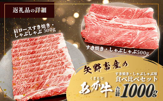 くまもとあか牛すき焼き・しゃぶしゃぶセット 計1kg すき焼き しゃぶしゃぶ あか牛 牛肉 肩ロース ヘルシー 贅沢 ミネラル 熊本県 ブランド牛 肉 ヘルシー 赤身 牛肉