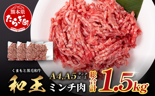 くまもと黒毛和牛【 和王 】ミンチ 500g×3パック 計1.5kg《 ブランド牛 挽肉 ミンチ上質 旨味 大容量 小分け 冷凍 熊本県 》113-0602