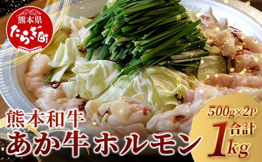 [年内お届け]熊本県産 あか牛 ミックス ホルモン 1kg(500g×2パック) ※12月18日〜28日発送 ※もつ鍋 焼肉 ホルモン 年内発送 年内配送 クリスマス