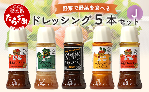 野菜で野菜を食べる ドレッシング 5本 Jセット ＜ニンジン/ブロッコリー/生姜2本/黒胡椒＞ サラダ や 肉料理 にも 詰め合わせ 熊本県 多良木町 調味料 024-0680