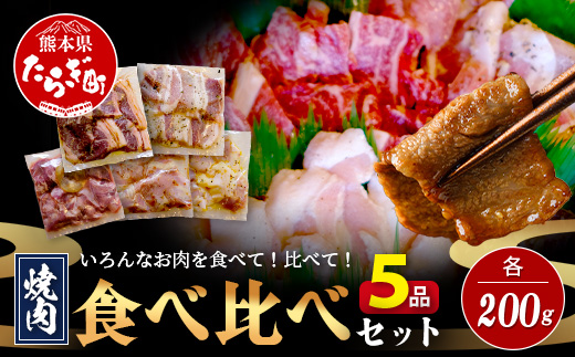 【数量限定】 村上精肉店の 味付き 焼肉 5品セット 【 合計1kg 】味付き 焼くだけ 牛カルビ 豚バラ タン トントロ 鶏せせり 焼き肉 BBQ アウトドア キャンプ 021-0668