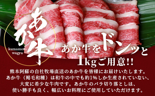 あか牛 バラ 切り落とし 1kg （500g×2） 【 熊本県産 あか牛 牛肉 バラ 大容量 肉 熊本産 国産牛 和牛 赤身 ヘルシー 多良木町 牛肉 】046-0637