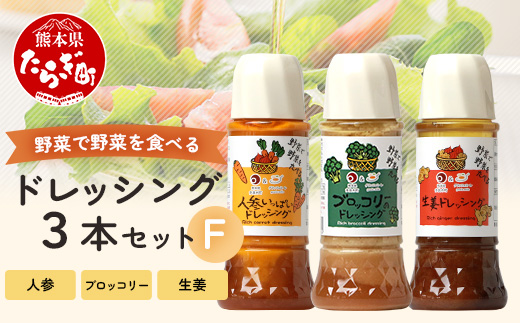 野菜で野菜を食べる ドレッシング 3本 Fセット ＜ニンジン/ブロッコリー/生姜＞ サラダ や 肉料理 にも 詰め合わせ 熊本県 多良木町 調味料 024-0678