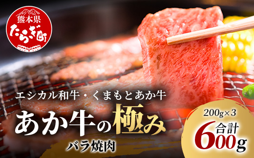 [年末発送]くまもと あか牛[エシカル和牛・あか牛の極み]バラ焼肉 200g×3 (計 600g) バラ 熊本 赤牛 牛肉 小分け 焼き肉 焼肉 やき肉 BBQ アウトドア 和牛 国産 SDGs 年内発送 年内配送 年末年始
