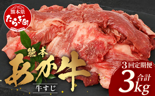 【 定期便 3回 】 熊本 あか牛 スジ肉 1kg×3回 【 合計 3kg 】 牛スジ 【 熊本 熊本県産 あか牛 牛肉 ブランド 肉 お肉 ヘルシー すじ 牛スジ 牛筋 煮込み カレー 冷凍 国産 】 041-0154