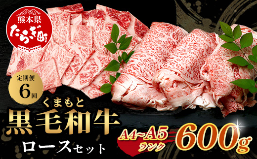 【定期便6回】A4・A5 くまもと黒毛和牛 ロース セット 計600g ( すき焼き / 焼肉 各300g )×6回配送 本場 熊本県 ブランド 牛 黒毛 和牛 厳選 A4 等級以上 肉 上質 熊本県 113-0515